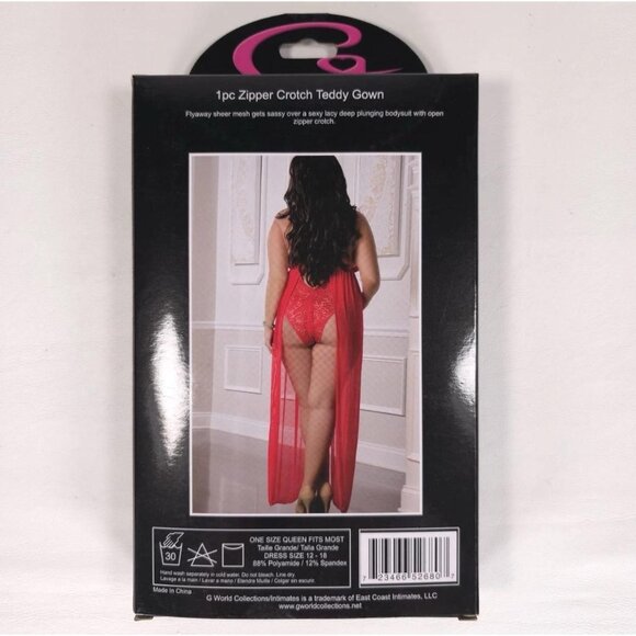 G World Red Lace Teddy Gown Plus Size Queen Lingerie One Piece D2098PQ - Picture 5 of 7